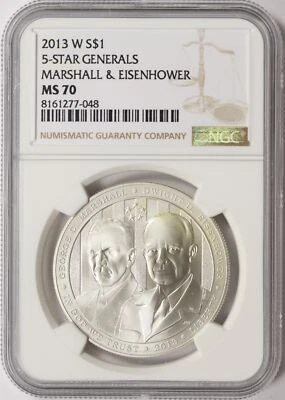2013-W $1 5-Star Generals Marshall & Eisenhower Commem Silver Dollar NGC MS70 - Image 1 of 4