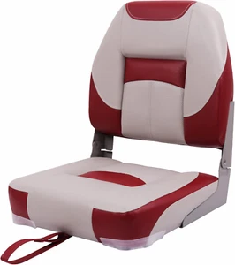 Deluxe Low Back Boat Seat, Fold-Down Fishing Boat Seat Grey/Red - Picture 1 of 7