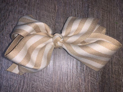 "5"" JoJo Siwa estilo arpillera lona beige marfil rayas pelo moño acción de gracias #2" Foto 1 de 4