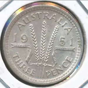 Australia, 1951(pl) Threepence, 3d, George VI (Silver) - almost Uncirculated - Foto 1 di 3