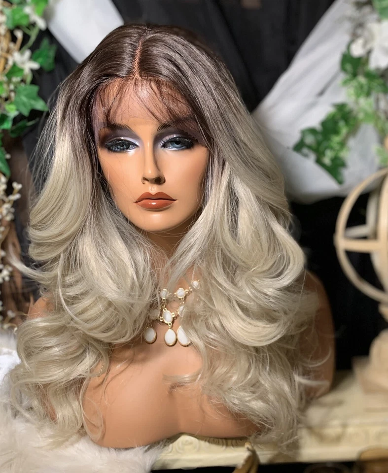 GORGEOUS  24” ROOTED PLATINUM HEAT FRIENDLY, LACE FRONT W/ 5” Center PART WIG! - Image 1 of 4