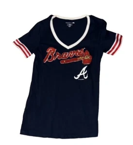 5th and Ocean Womens Atlanta Braves Navy/Red V-neck Tee - M - Picture 1 of 2