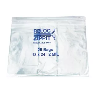 RELOC ZIPPIT R1824 18x24 Reclosable Poly Bags, Zip Seal, PK 25, 2 mil - Picture 1 of 1