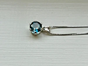 London Blue TOPAZ Pendant 6mm Necklace 18" Sterling Silver Estate New - Picture 1 of 17