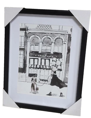 CANICHE 14.5" X 11" Elegante Caniche Blanco y Negro Alta Costura Blanco Estera Marco Negro Foto 1 de 3