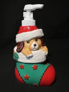 1997 Allure Welpe im Strumpf Keramik Seifenlotion Spender Urlaub Weihnachten - Bild 1 von 10