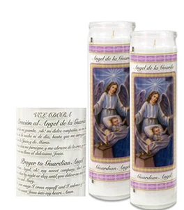 Religious Guardian Angel Candle Unscented 2"x 8" Tall Prayer Container~Set of 2 - Picture 1 of 4