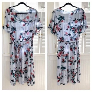 J. Jill Cornflower Blue Floral V-Neck Belted Dress Women’s Size Large - Picture 1 of 5