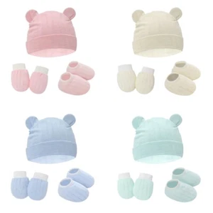 1Set Baby Anti Scratching Gloves Ears Hat Foot Cover Set Soft Cotton Mitten - Zdjęcie 1 z 11