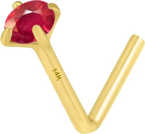 14K Solid Gold Nose Ring 20 Gauge Natural Ruby Round Shape 4 Prongs. - Picture 1 of 7