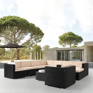 AREBOS Muebles jardín de poliratán Lounge Granada 8 personas combinable negro - Imagen 1 de 12