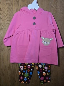 NWT Size 9M Carter's 2pc outfit set pink hooded tunic shirt brown floral pants  - Picture 1 of 3