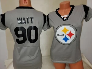 01127 Womens Ladies Steelers TJ T.J. WATT Football Laces Jersey SHIRT Silver - Picture 1 of 1