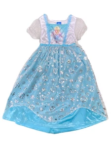Girls Frozen Elsa Blue Satiny Nightgown Sparkle Snowflakes Night Gown XS - Picture 1 of 1