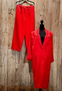 Conjunto de gabardina y pantalón David Benjamin XL rojo de un solo pecho para mujer - Imagen 1 de 14
