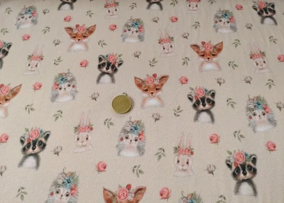 Luna braun Baumwoll-Jersey Biostoff Waldtiere mit Blumenkranz Boho Stil 50 cm - Bild 1 von 4