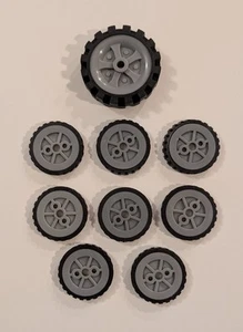 1 Tire 2 5/8" + 8 Small 1 3/4" Tire Gray Pulley Hub Rim KNEX 3D Building Parts - Picture 1 of 1