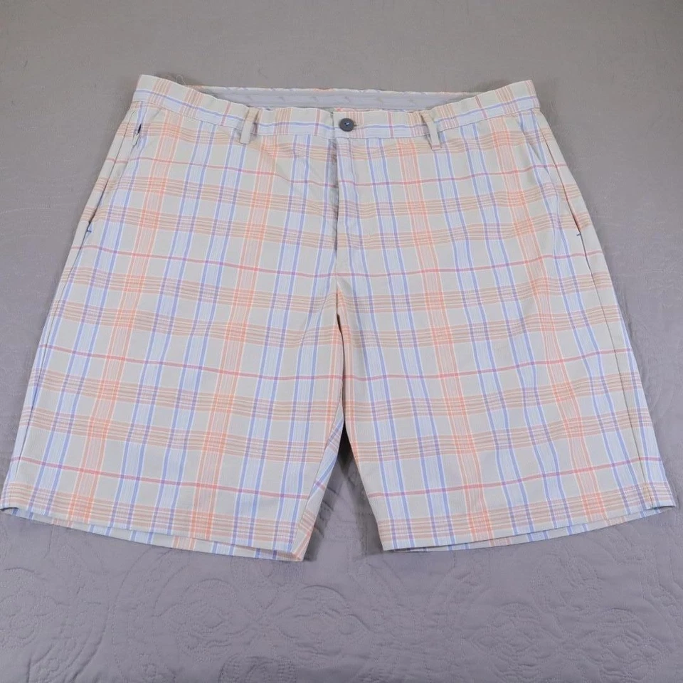 Tommy Bahama Shorts Mens 40 Beige Blue Orange Plaid Stretch Golf Performance - Image 1 of 4