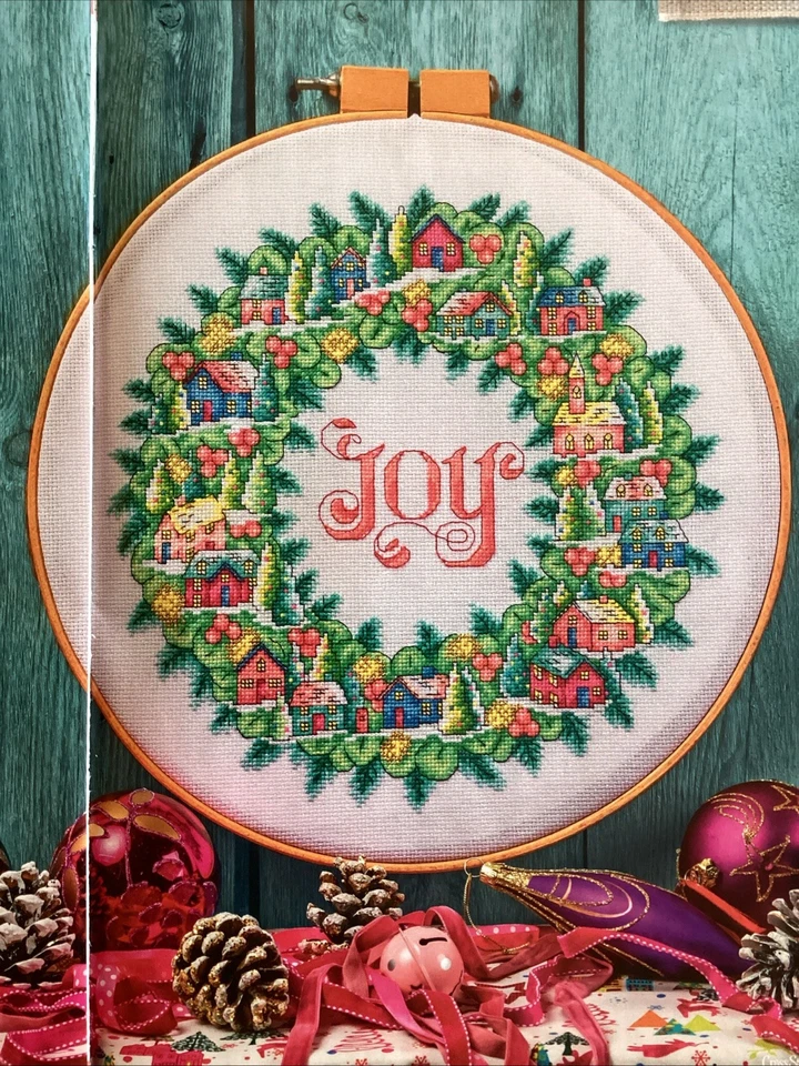 Joy Festive Town Wreath Christmas Cross Stitch Chart - Image 1 of 1