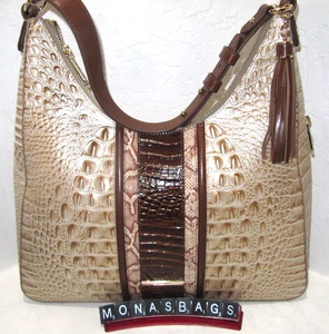 Brahmin Tabitha Contour Ambrose beige & braun geprägtes Leder Schultertasche Neu mit Etikett - Bild 1 von 9