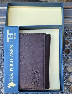 US POLO ASSN Herren-Geldbörse braun Leder Logo-Prägung dreifach faltbar 2 kaufen kostenloser Versand - Bild 1 von 5