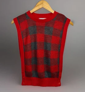 Vintage 80er Pandora Strick Pullover Weste rot grau Büffel kariert Retro Cabin - S/M - Bild 1 von 7