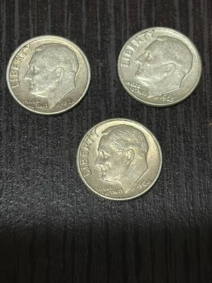 ROOSEVELT DIMES 1962-D, 1963-D, 1964-D COINS - set of 3 - AU(About Uncirculated) - Image 1 of 2