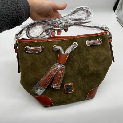 Dooney & Bourke Suede Drawstring Crossbody Olive Crossbody Handbags - Image 1 of 4