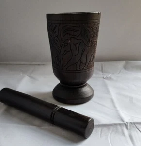Mortero y mortero de madera de ébano africano de colección raro de Uganda África - Imagen 1 de 6