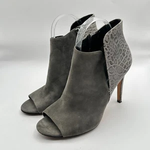Sigerson Morrison Heels Womens 8.5B Gray Suede Stiletto Peep Toe Zip Embossed - Picture 1 of 11