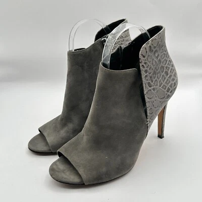Sigerson Morrison Heels Womens 8.5B Gray Suede Stiletto Peep Toe Zip Embossed - Image 1 of 4