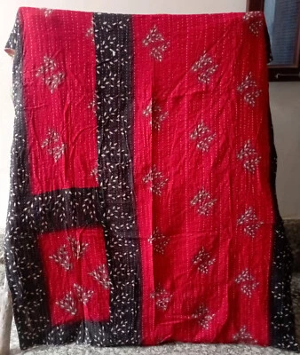 Colcha reversible Kantha vintage hecha a mano india colcha de algodón doble Foto 1 de 2