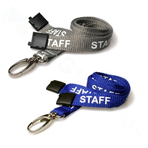 Staff Lanyard with Metal Lobster Clip - Blue Staff - Grey Staff - 15mm Wide - Picture 1 of 7