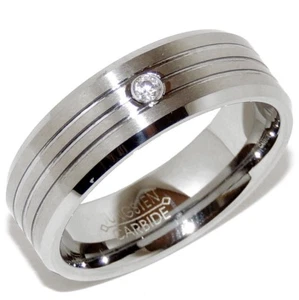 Triple Grooves Clear CZ Mens Tungsten Wedding Marriang Fashion Ring - Picture 1 of 1
