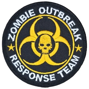 ZOMBIE OUTBREAK RESPONSE TEAM BIOHAZARD SKULL TACTICAL YELLOW IRON ON PATCH - Picture 1 of 2