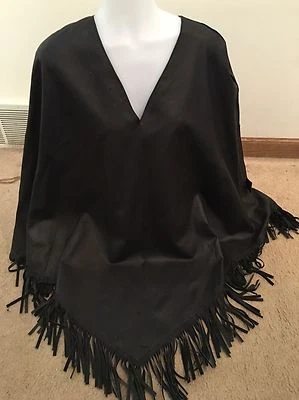 Revue Collection 100% Suede Fringe Cape Poncho Sweater Women One Sz 6 $1395 - Image 1 of 4