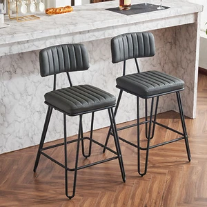 Bar Stools Set of 2 Counter Height 25" Barstool Faux Leather Kitchen Chairs Grey - Picture 1 of 18