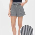 Gap High Rise Pleat Front Striped Cuffed Paperbag Shorts Button Fly Sz 8