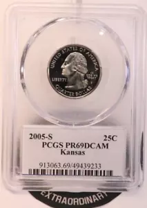 2005-S 25C Clad Kansas State Quarter PCGS PR69DCAM GENUINE BEAUTIFUL COIN - Picture 1 of 4