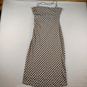 Zara Kleid Damen groß braun Gingham kariert Midi kreuz und quer Träger Schlitz Sonne - Bild 1 von 9