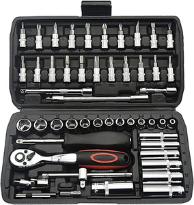 Socket Wrench Set, 53PCS 1/4 Inch Ratcheting Wrench Set and Extension Bar Gimbal - Picture 1 of 12