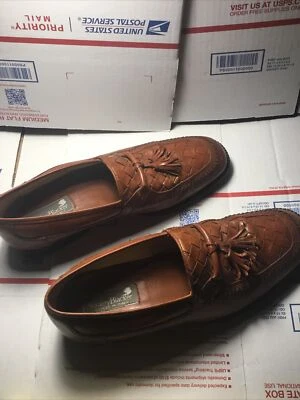 Stanley Blacker Dress Shoes Mens Size 9 Loafer Cognac Woven Tassel Leather - Image 1 of 4
