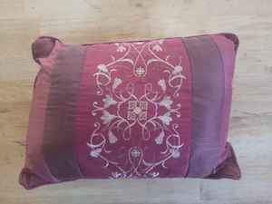 Small Throw Pillow Rectangle Burgundy Red Gold Embroidered Flower Floral 15"x11" - Picture 1 of 3