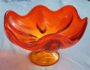 Vintage Viking Glass Petal Dish Persimmon Amberina Orange Footed Pedestal MCM - Picture 1 of 1