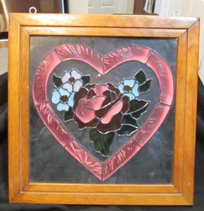 "Open Windows" 13 1/4" X 13" Framed Heart On Glass (Looks Like A Stained Window) - Picture 1 of 4