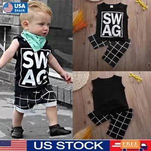 Toddler Baby Kids Boys Sleeveless Tops Pants Set Tracksuit 2Pcs Outfits Clothes - Picture 1 of 11
