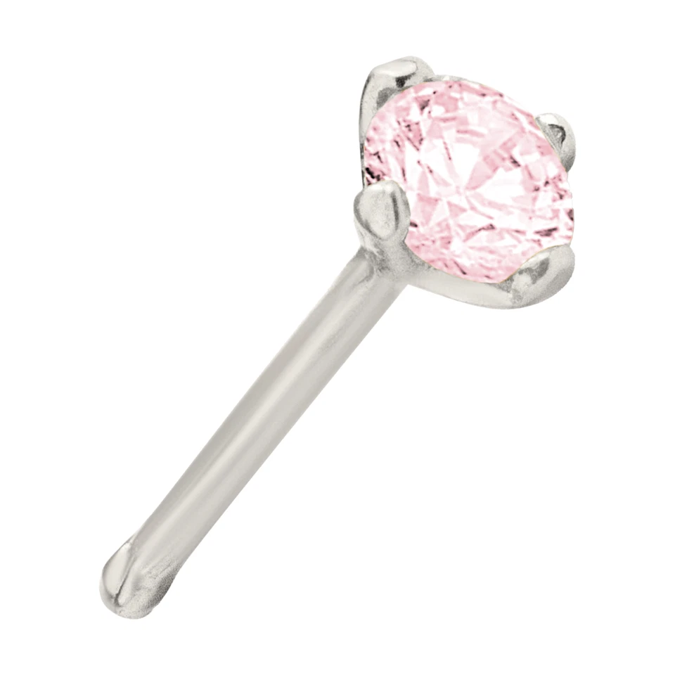 Hueso de nariz de oro 14k de 20 g con diamante de laboratorio rosa en montura de punta Foto 1 de 1