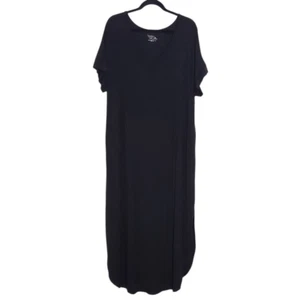 Time and Tru Black Short Sleeve Knit Maxi Dress NWT Size XL 14-16 T-Shirt Dress - Picture 1 of 11