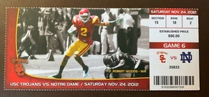 USC Trojans 11/24/2012 NCAA football ticket stub vs Notre Dame - Picture 1 of 1