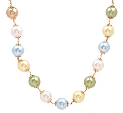 ROSATO 9K SOLID ROSE GOLD PASTEL FAUX PEARLS NECKLACE - Image 1 of 3